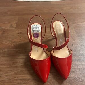 Calvin Klein Red Patent Pointed Toe Slingbacks